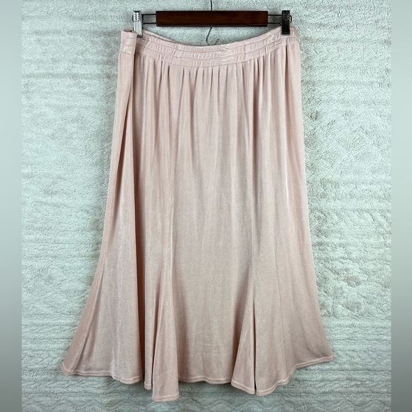 STEPHANIE THOMAS Blush Pink Midi Skirt Sz 20 Swing Shimmer Acetate Made in USA - Picture 12 of 15